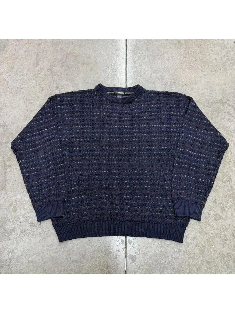 vintage jantzen navy tan and orange striped knit sweater size xl